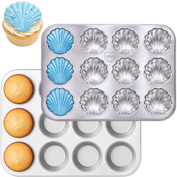 immer Muffinform Edelstahl Backform-Set Muffinblech 12 Muffin/Cupcake- und 12 Muscheln, (Muffinblech-Set 2-tlg)