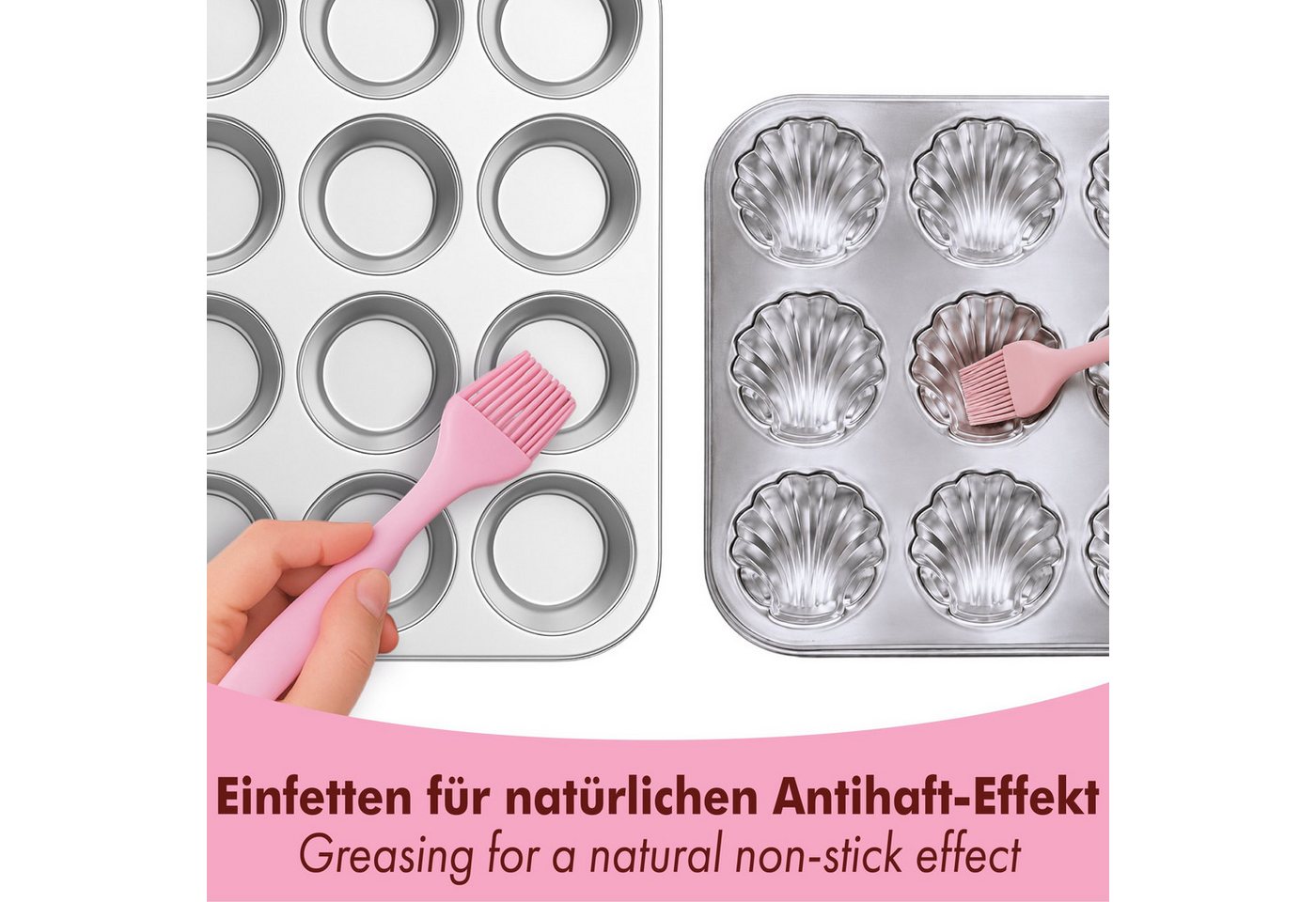 immer Muffinform Edelstahl Backform-Set Muffinblech 12 Muffin/Cupcake- und 12 Muscheln, (Muffinblech-Set 2-tlg) – Bild 3 von 5