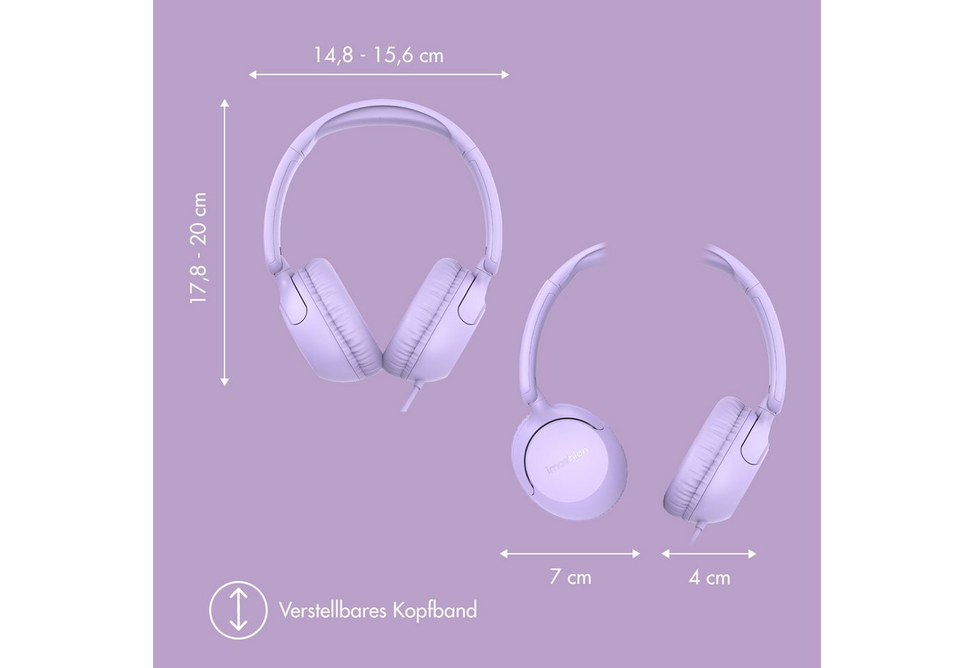 imoshion imoshion Kinderkopfhörer mit AUX-Kabel - Dezibelbegrenzer - Lavender L Kinder-Kopfhörer – Bild 5 von 5