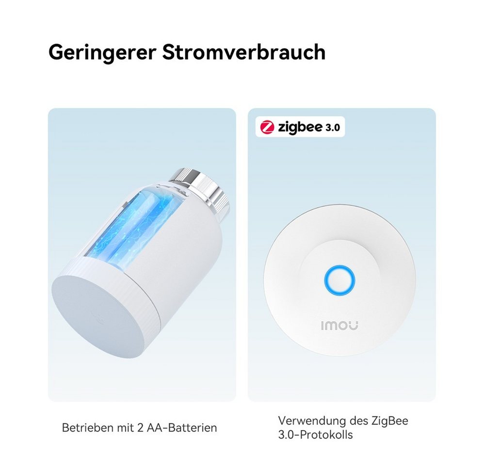 Imou Heizkörperthermostat TRV1 Smart, ZigBee 3.0, App-Steuerung, Fenstererkennung, Geofencing, (inkl. Adapter-Set) Smart Home, Weiß – Bild 3 von 5