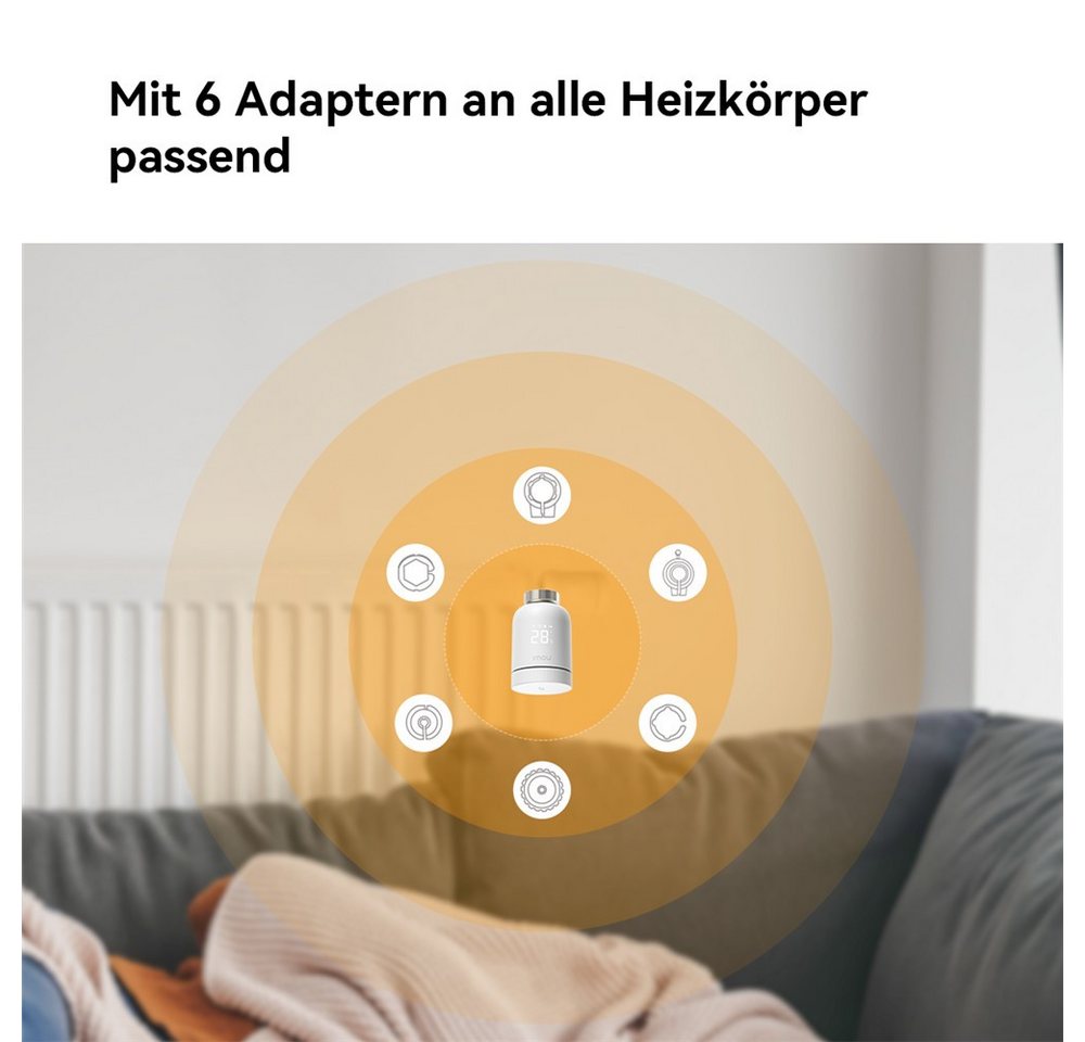 Imou Heizkörperthermostat TRV1 Smart, ZigBee 3.0, App-Steuerung, Fenstererkennung, Geofencing, (inkl. Adapter-Set) Smart Home, Weiß – Bild 5 von 5