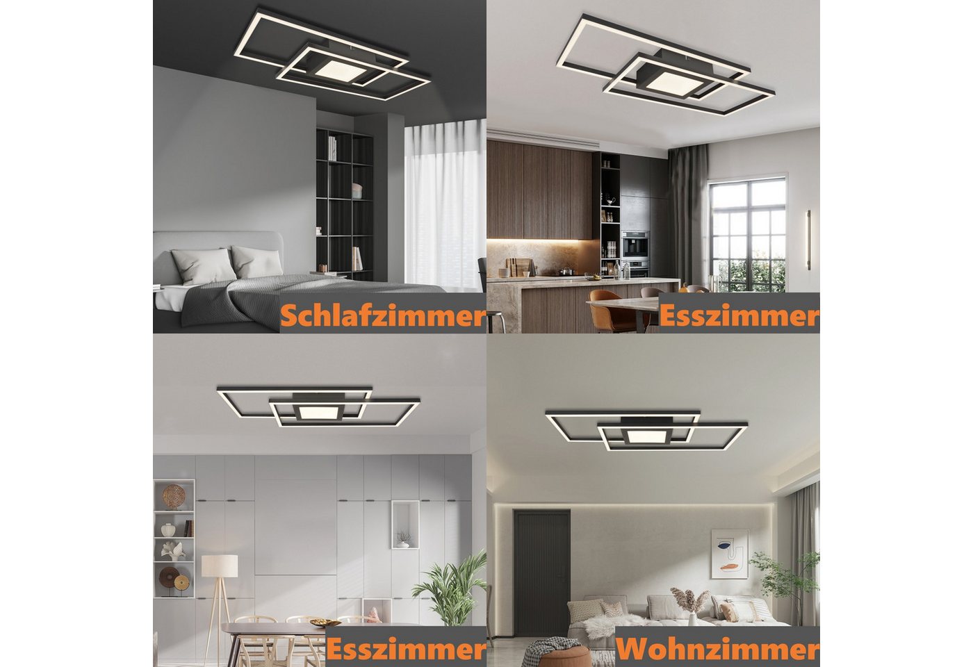 IMPTS Deckenleuchte Deckenbeleuchtung Schwarz Dimmbar Deckenlampe mit Nachtlichtfunktion, Dimmbar, LED fest integriert, Warmweiß, Schwarz Leuchten für Wohnzimme – Bild 2 von 5