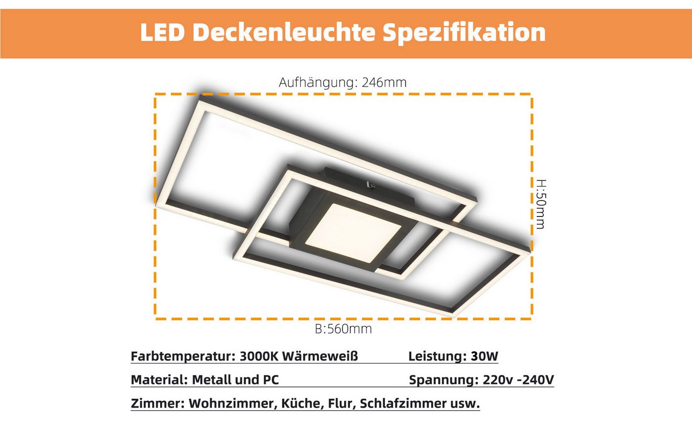 IMPTS Deckenleuchte Deckenbeleuchtung Schwarz Dimmbar Deckenlampe mit Nachtlichtfunktion, Dimmbar, LED fest integriert, Warmweiß, Schwarz Leuchten für Wohnzimme – Bild 4 von 5