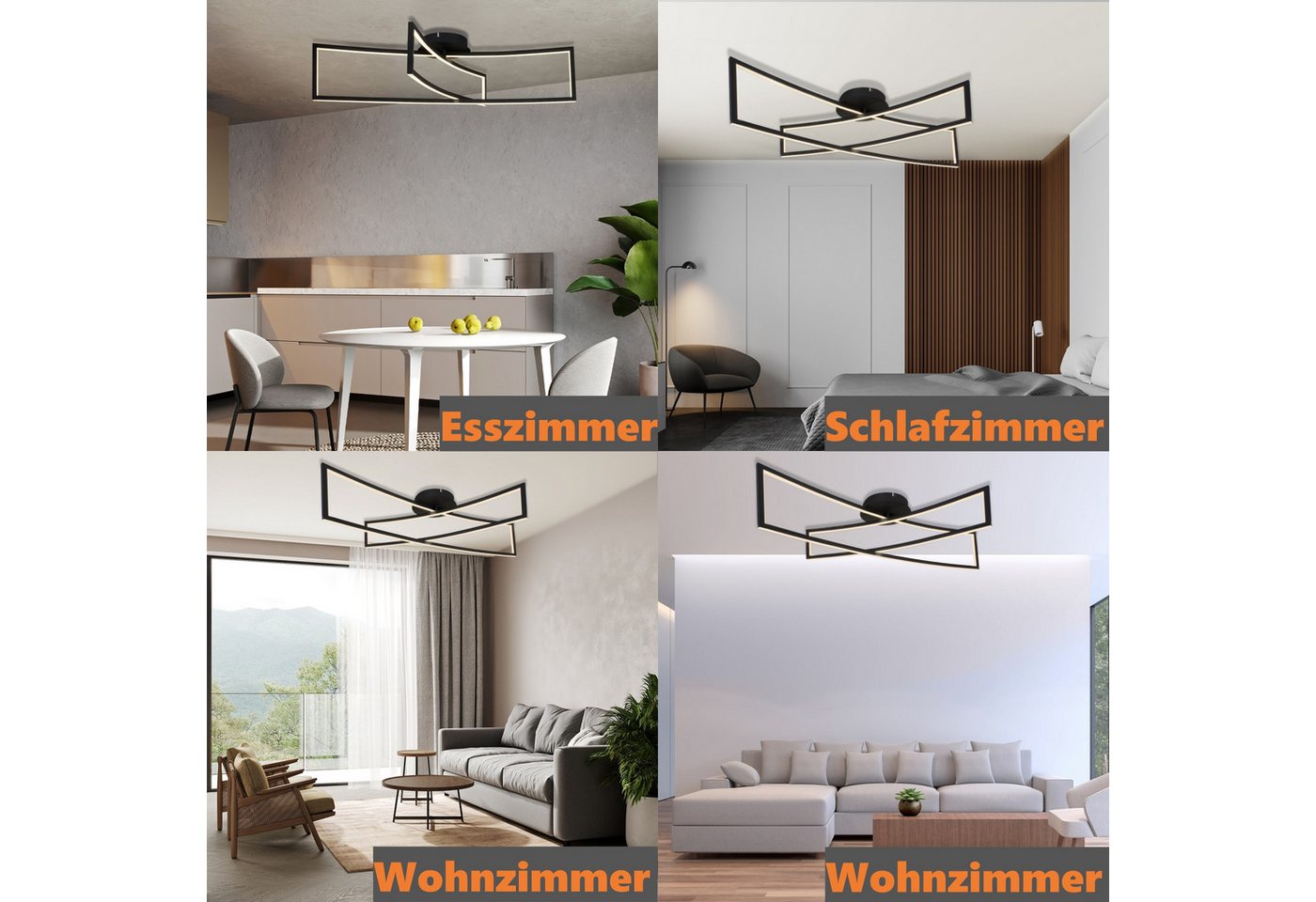IMPTS Deckenleuchte Deckenleuchte Deckenlampe Schwarz 2 Rechteck 3000k Warmweiß Metall, Warmweiß, LED fest integriert, Warmweiß, Hängelampe Deckenleuchte für Sc – Bild 2 von 5