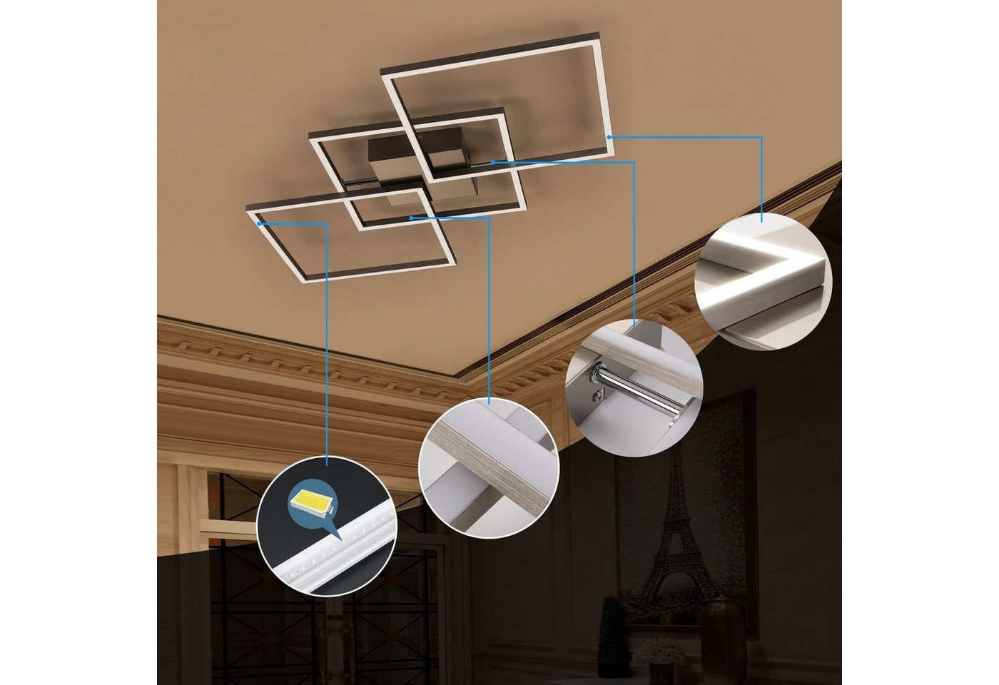 IMPTS Deckenleuchte LED Deckenlampe Mit Fernbedienung, Dimmbar, Warmweiß, Neutralweiß, Kaltweiß, Matt-nickel, für Wohnzimmer Schlafzimmer Küche – Bild 2 von 5