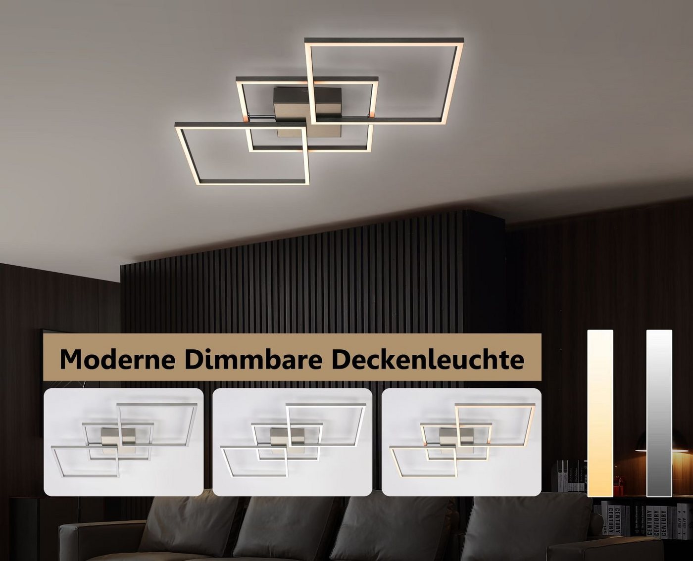 IMPTS Deckenleuchte LED Deckenlampe Mit Fernbedienung, Dimmbar, Warmweiß, Neutralweiß, Kaltweiß, Matt-nickel, für Wohnzimmer Schlafzimmer Küche – Bild 3 von 5