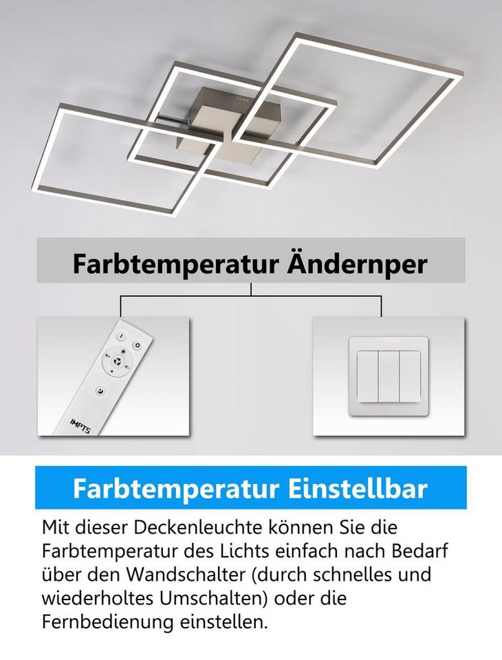 IMPTS Deckenleuchte LED Deckenlampe Mit Fernbedienung, Dimmbar, Warmweiß, Neutralweiß, Kaltweiß, Matt-nickel, für Wohnzimmer Schlafzimmer Küche – Bild 5 von 5