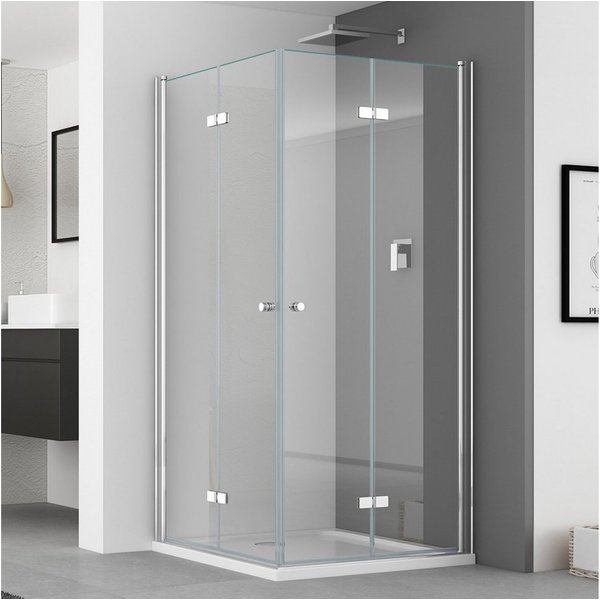 IMPTS Eckdusche Duschkabine Eckeinstieg Drehfalttür eckdusche, BxT: 70x70 cm, Sicherheitsglas, Falttür Faltdusche Falttürkabine, mit hochwertigen Aluminiumprofi