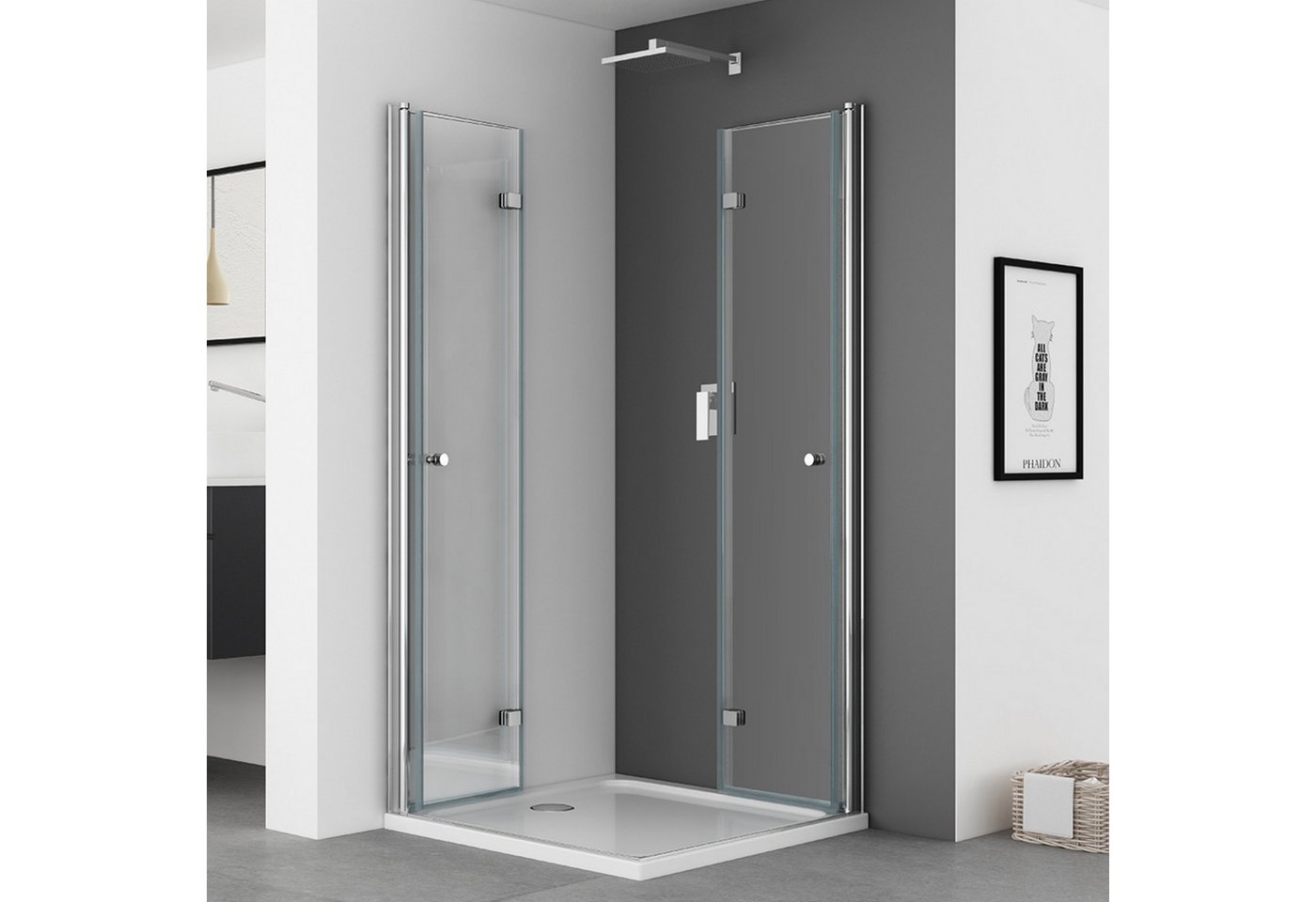 IMPTS Eckdusche Duschkabine Eckeinstieg Drehfalttür eckdusche, BxT: 70x70 cm, Sicherheitsglas, Falttür Faltdusche Falttürkabine, mit hochwertigen Aluminiumprofi – Bild 2 von 5