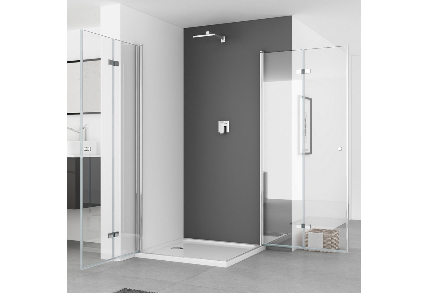 IMPTS Eckdusche Duschkabine Eckeinstieg Drehfalttür eckdusche, BxT: 70x70 cm, Sicherheitsglas, Falttür Faltdusche Falttürkabine, mit hochwertigen Aluminiumprofi – Bild 4 von 5