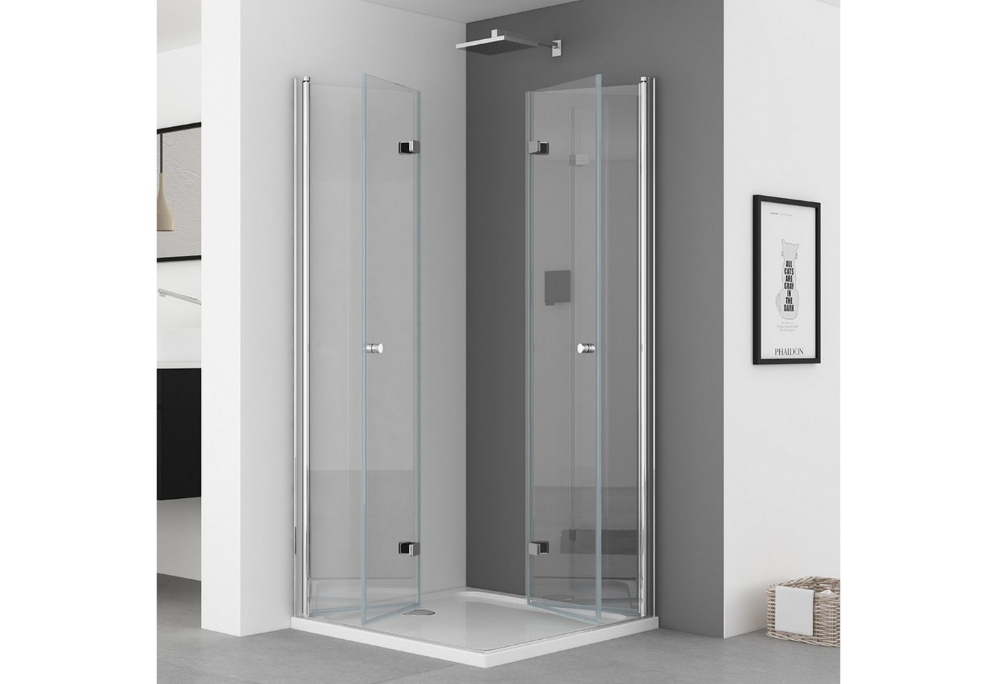 IMPTS Eckdusche Duschkabine Eckeinstieg Drehfalttür eckdusche, BxT: 80x80 cm, Sicherheitsglas, Falttür Faltdusche Falttürkabine, mit Duschwanne, mit hochwertige – Bild 3 von 5