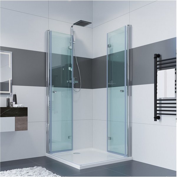 IMPTS Eckdusche Duschkabine Faltbar Falttürkabine, BxT: 70x70 cm, Sicherheitsglas, Duschkabine Eckeinstieg Duschabtrennung, 180º doppelt Falttüren, doppelt Falt