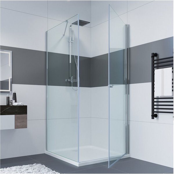IMPTS Eckdusche Duschkabine mit Seitenwand Eckeinstieg Pendeltür, BxT: 70x70 cm, Sicherheitsglas, Duschkabine, Duschabtrennung, Duschtür mit Seitenwand, Ohne Du