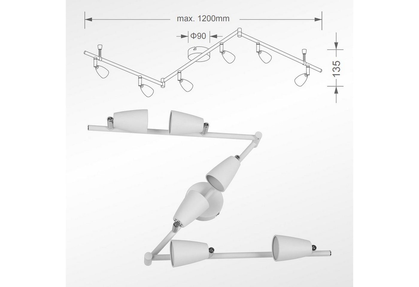 IMPTS LED Deckenspots Deckenleuchte Spotleuchte Deckenstrahler, Nicht Dimmbar, LED wechselbar, Warmweiß, Schwenkbar LED Deckenlampe Deckenspot – Bild 3 von 5
