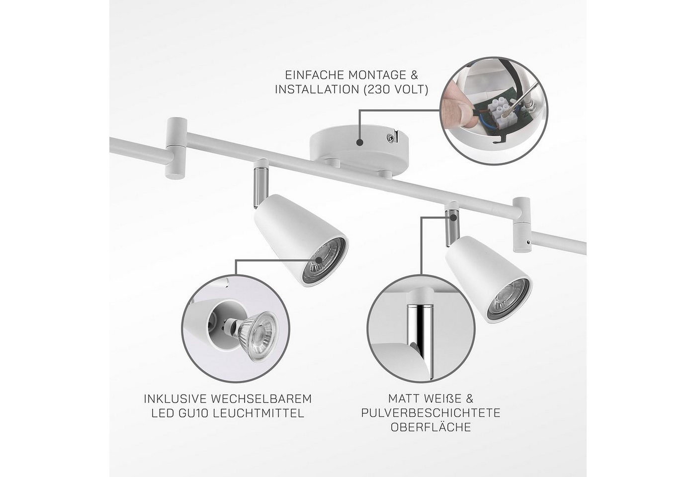 IMPTS LED Deckenspots Deckenleuchte Spotleuchte Deckenstrahler, Nicht Dimmbar, LED wechselbar, Warmweiß, Schwenkbar LED Deckenlampe Deckenspot – Bild 4 von 5