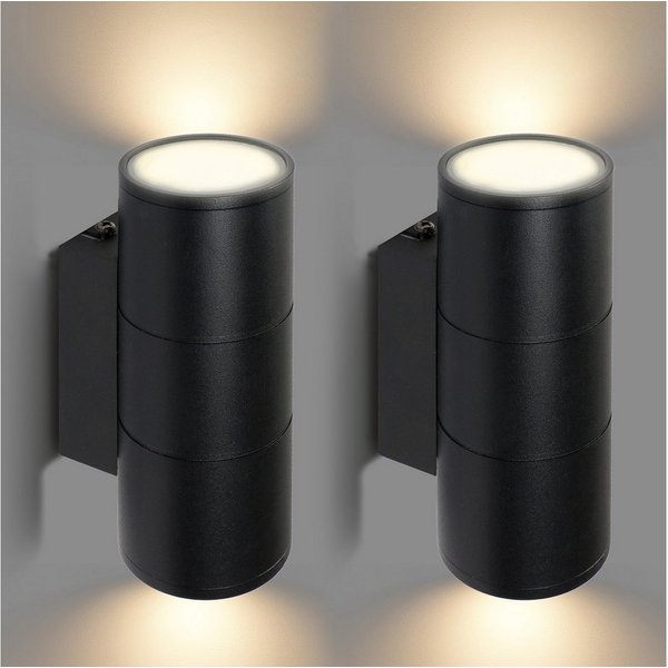 IMPTS LED Wandleuchte LED Schwarz Wandlampe Außen Innen 2 Stück Up Down Außenwandleuchten, LED wechselbar, Inkl 4 x GU10 Leuchtmittel, Warmweiß, Gartenstrahler