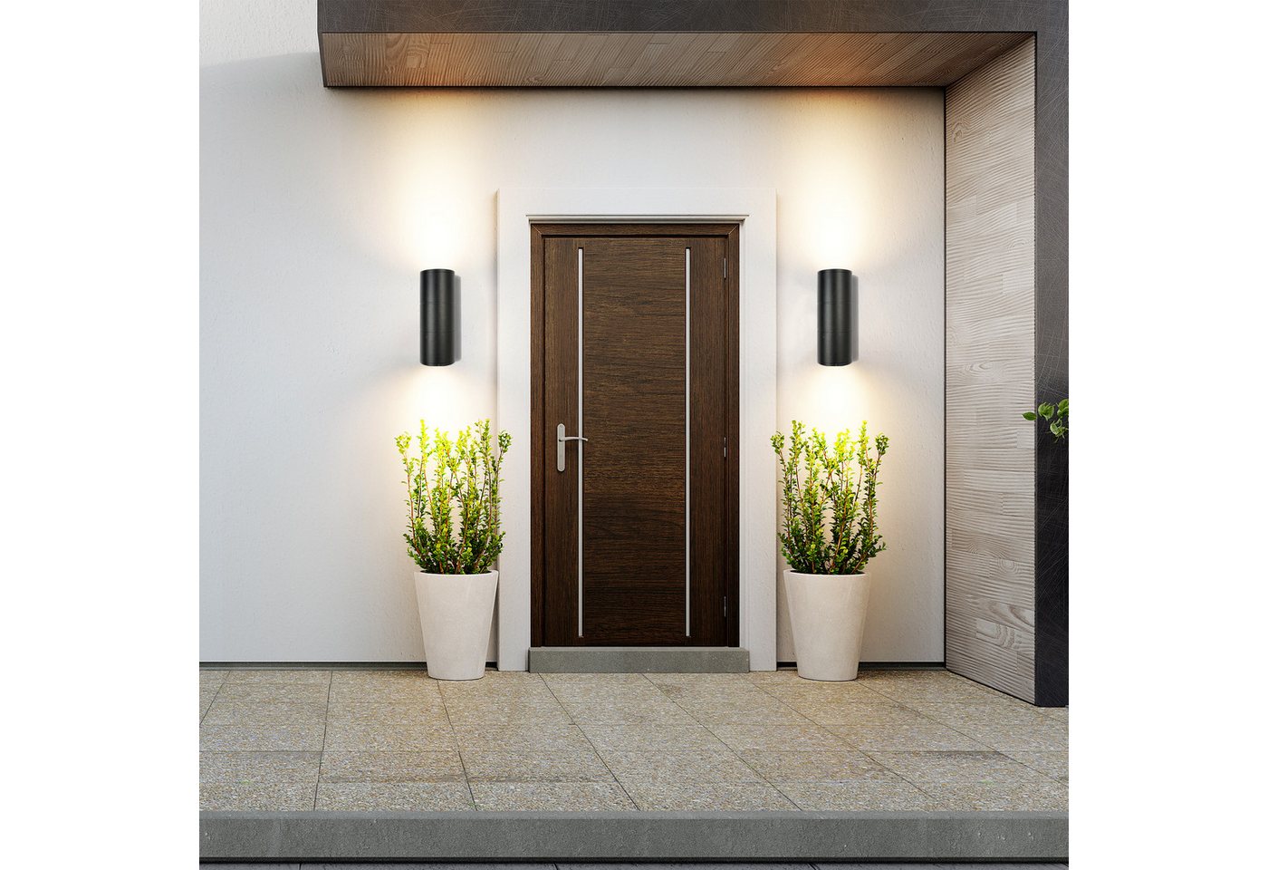 IMPTS LED Wandleuchte LED Schwarz Wandlampe Außen Innen 2 Stück Up Down Außenwandleuchten, LED wechselbar, Inkl 4 x GU10 Leuchtmittel, Warmweiß, Gartenstrahler  – Bild 5 von 5