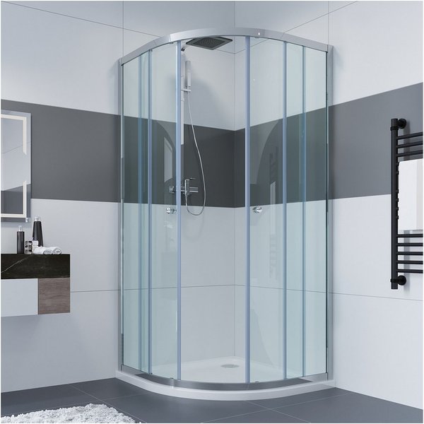 IMPTS Runddusche Duschkabine Viertelkreis Rund Dusche, BxT: 80x80 cm, Sicherheitsglas, Duschabtrennung mit Schiebetüren, Große: 80/90 x 185/195cm Viertelkreisdu