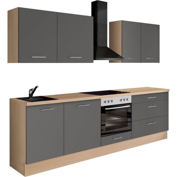 IMPULS KÜCHEN Küchenzeile "Kopenhagen", Ausrichtung wählbar, Schubkästen mit Soft-Close, (Set), vormontiert, wahlweise mit E-Geräten, Breite 260 cm