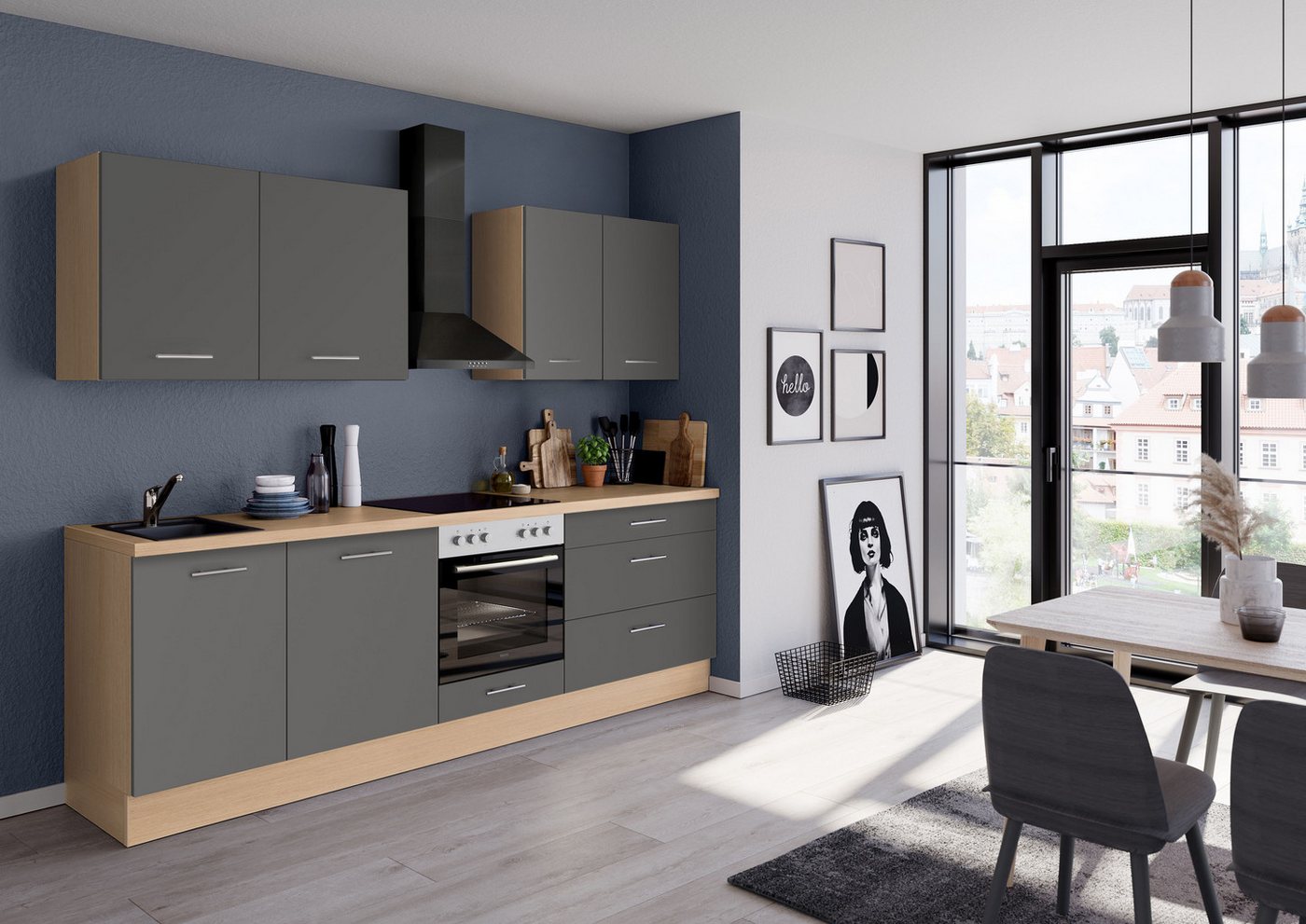 IMPULS KÜCHEN Küchenzeile "Kopenhagen", Ausrichtung wählbar, Schubkästen mit Soft-Close, (Set), vormontiert, wahlweise mit E-Geräten, Breite 260 cm – Bild 2 von 5