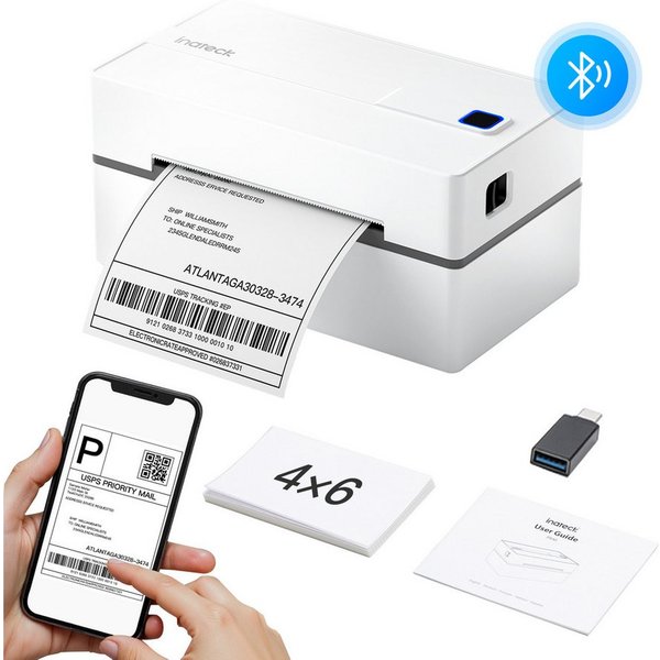Inateck Bluetooth Thermo-Etikettendrucker, 4x6 Versandetikettendrucker Etikettendrucker, (Kompatibel mit iPhone, Android, iPad, Windows, MacOS, Chrome, USPS)