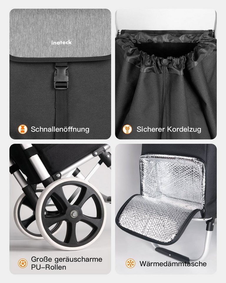 Inateck Einkaufstrolley Handwagen, Faltbar, Tragkraft 45 kg, 41 l, mit Wärmedämmungstasche, leichte – Bild 3 von 5