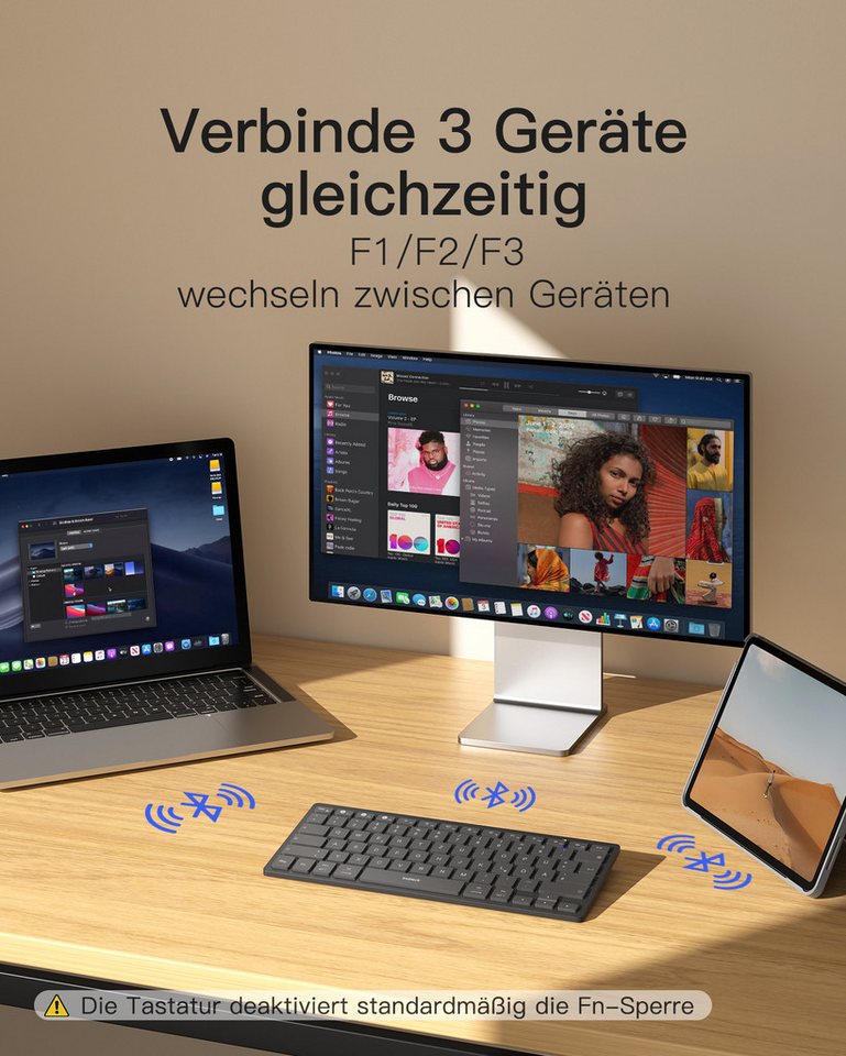 inateck Keyboard BT QWERTZ gray – Bild 2 von 5