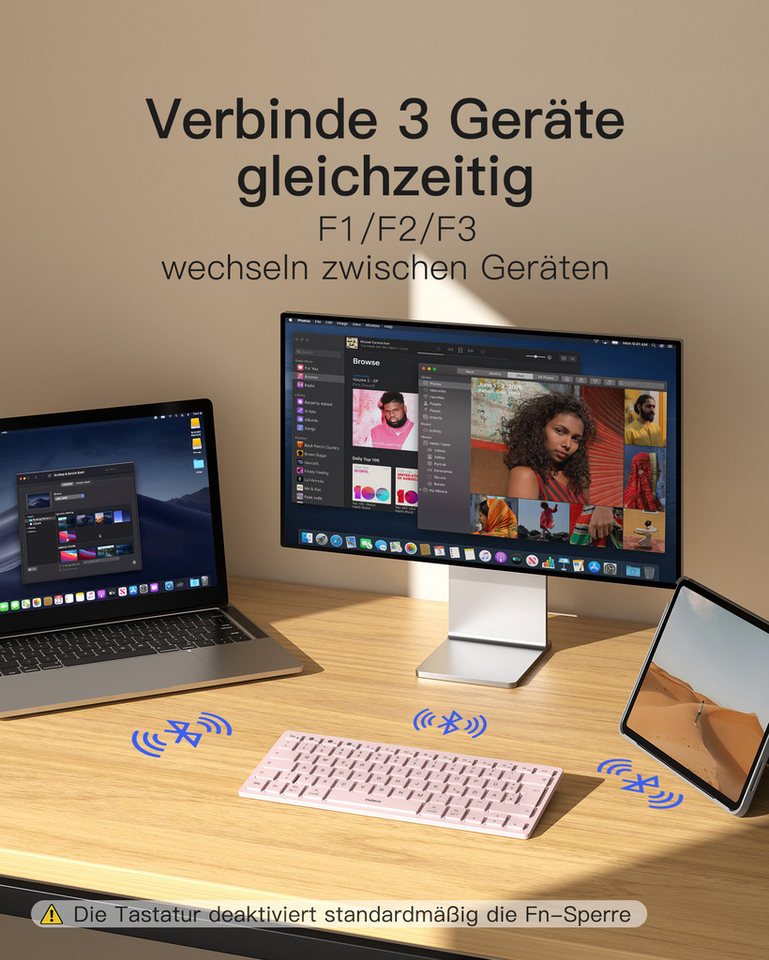 inateck Keyboard BT QWERTZ pink – Bild 2 von 5