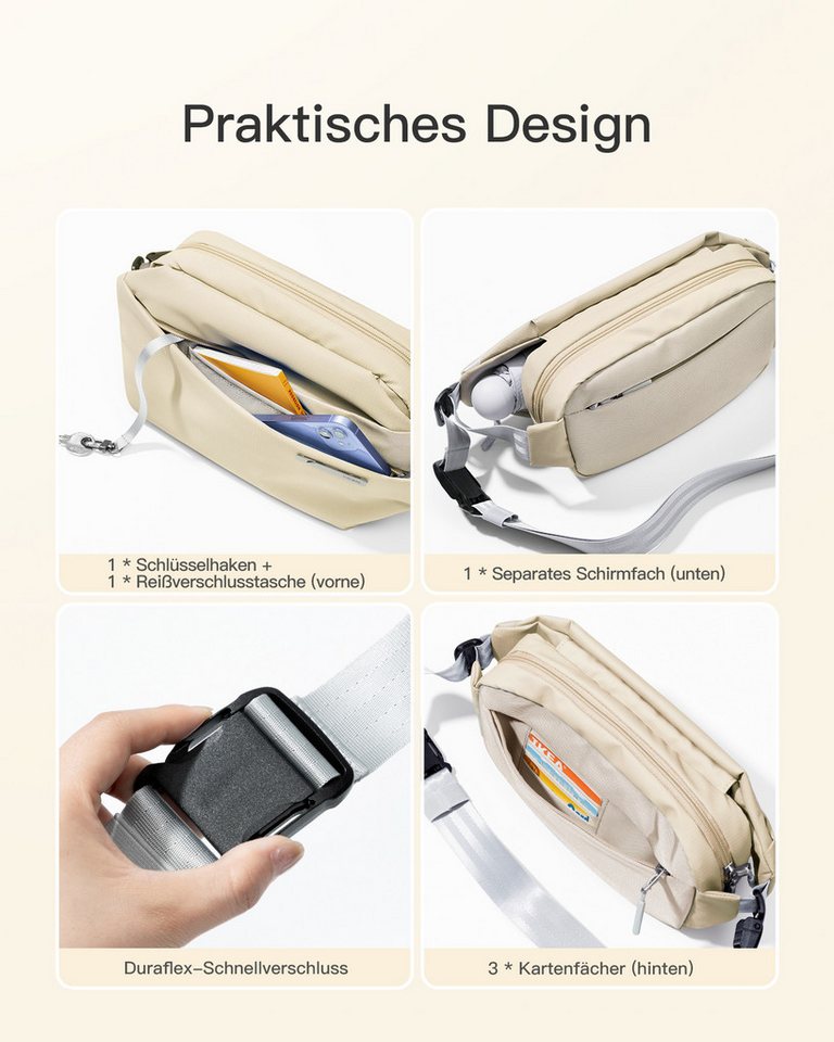 Inateck Umhängetasche Bauchtasche 4L, Stylische Sling Bag Herren Damen, Schultertasche, für Reise Schule Wandern, Wasserdicht – Bild 5 von 5