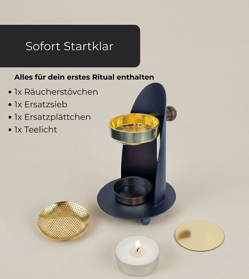 Incensera Räucherstövchen Räucherstövchen Weihrauchbrenner mit Sieb, Stövchen für Räucherharz, Sieb oder Schale, höhenverstellbare Modelle, Metall, standfest – Bild 4 von 5