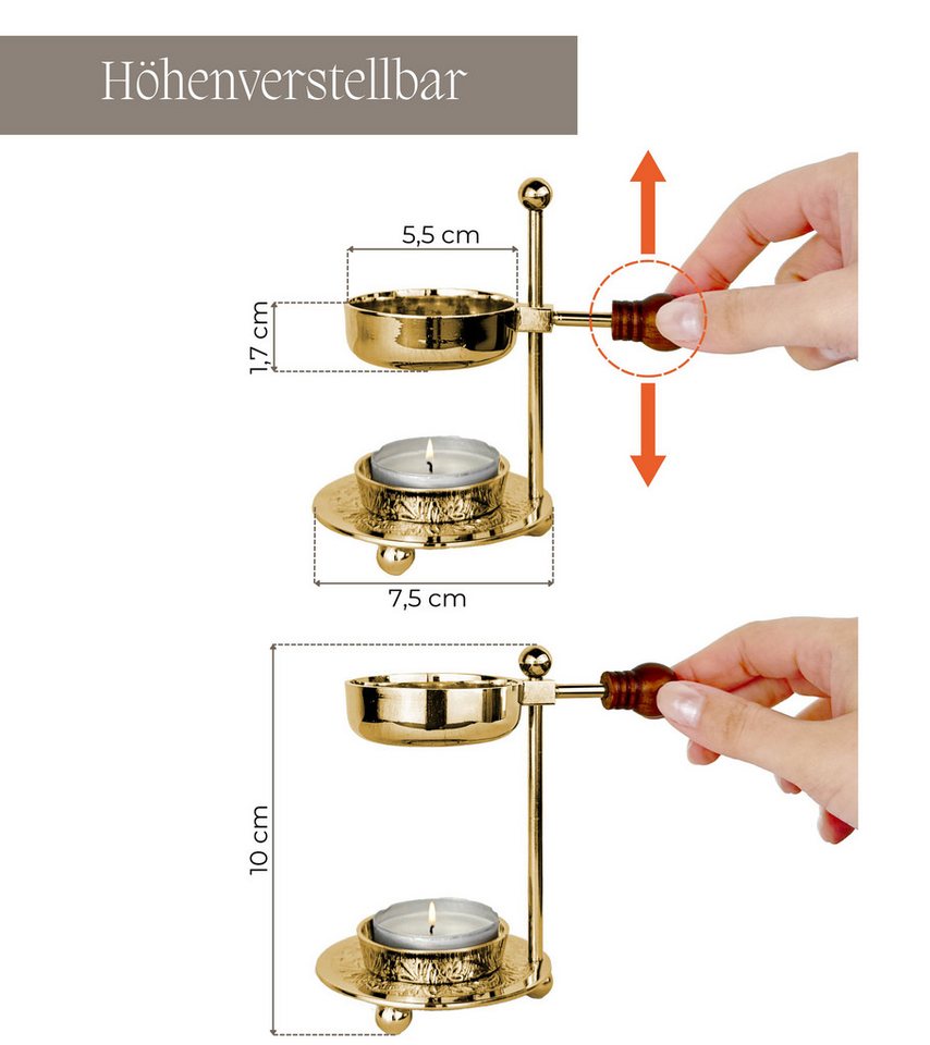 Incensera Räucherstövchen Räucherstövchen Weihrauchbrenner mit Sieb, Stövchen für Räucherharz, Sieb oder Schale, höhenverstellbare Modelle, Metall, standfest – Bild 4 von 5