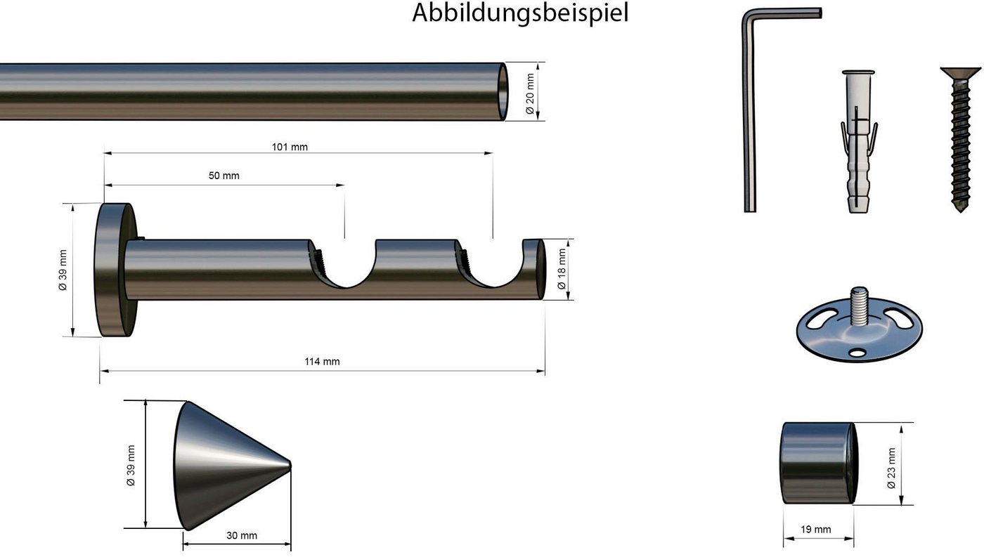 indeko Gardinenstange Calais, Ø 20 mm, 2-läufig, Wunschmaßlänge, verschraubt, Komplett-Set inkl. Montagematerial – Bild 5 von 5
