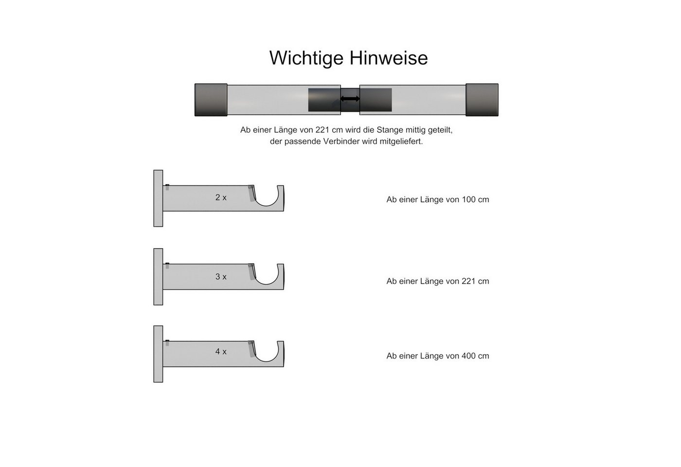 indeko Gardinenstange Colombes, Ø 20 mm, 1-läufig, Wunschmaßlänge, verschraubt, Komplett-Set inkl. Montagematerial – Bild 5 von 5