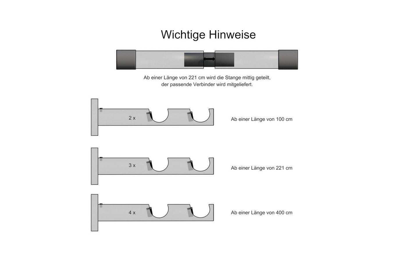 indeko Gardinenstange Colombes, Ø 20 mm, 2-läufig, Wunschmaßlänge, verschraubt, Komplett-Set inkl. Montagematerial – Bild 5 von 5