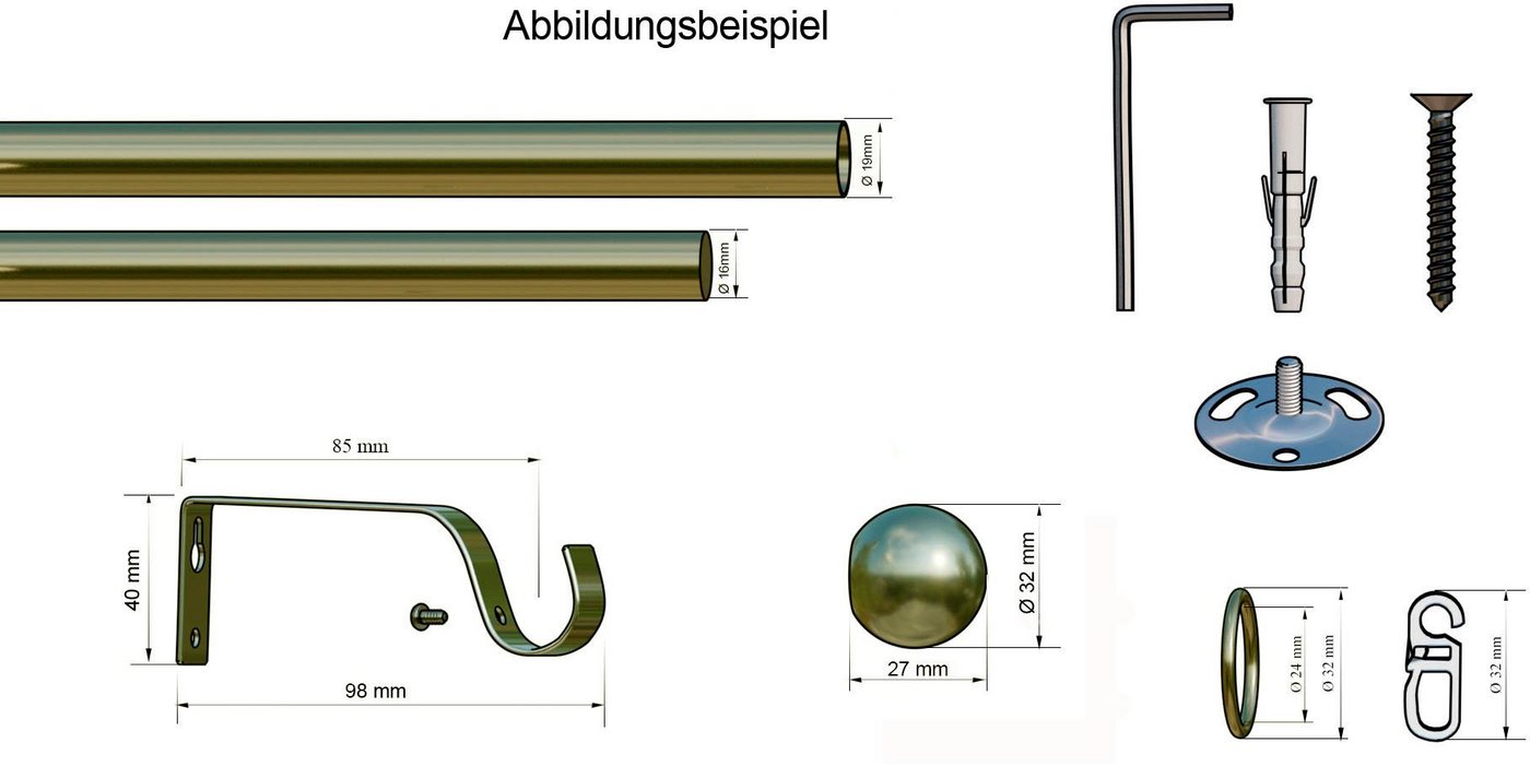 indeko Gardinenstange Formentor, Ø 20 mm, 1-läufig, ausziehbar, verschraubt, Stahl, stufenlos verstellbare Teleskopstange – Bild 5 von 5