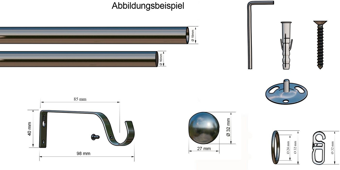 indeko Gardinenstange Formentor, Ø 10 mm, 1-läufig, ausziehbar, verschraubt, Stahl, stufenlos verstellbare Teleskopstange – Bild 5 von 5