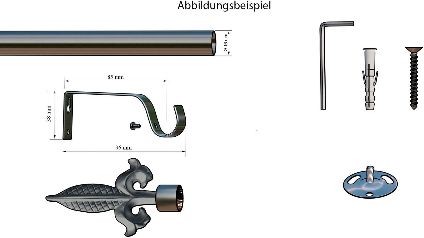 indeko Gardinenstange Genua, Ø 16 mm, 1-läufig, Wunschmaßlänge, mit Bohren, verschraubt, Eisen – Bild 5 von 5