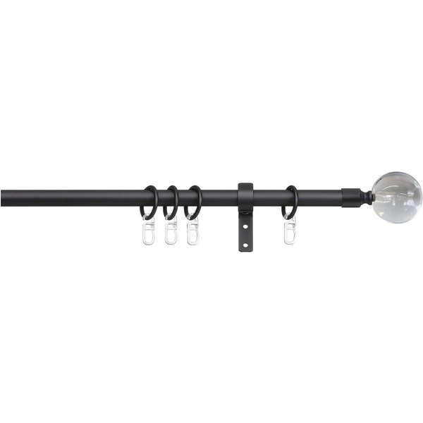 indeko Gardinenstange Kugel Glas klar, Ø 16 mm, 1-läufig, Fixmaß, verschraubt, Stahl, Komplett-Set inkl. Ringen und Montagematerial