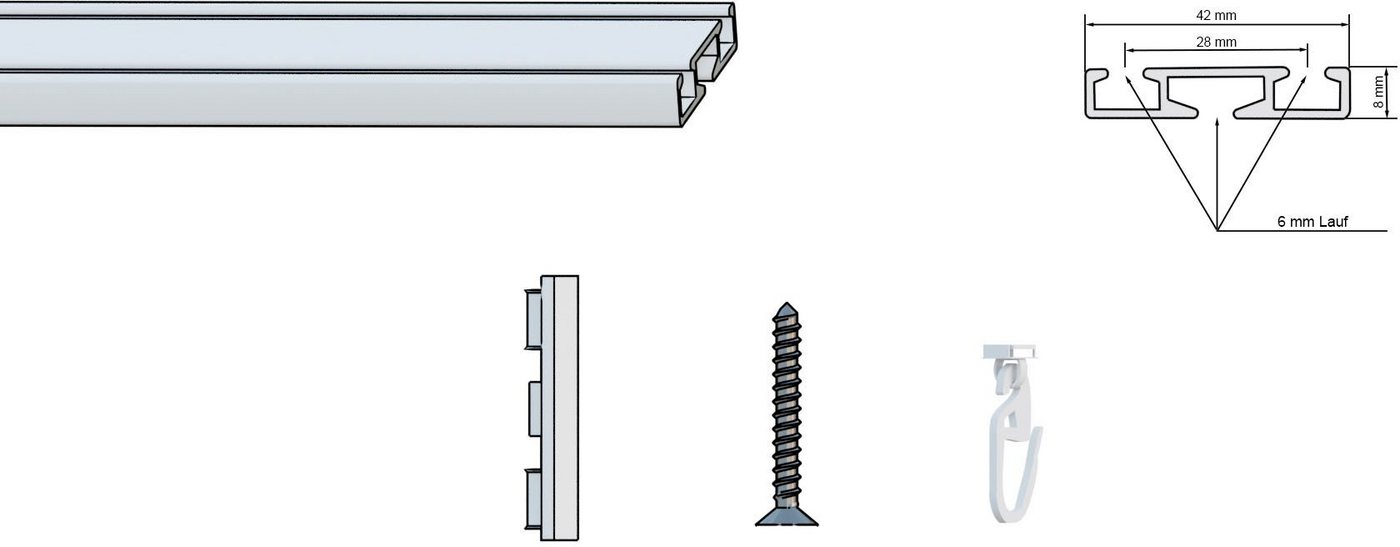 indeko Vorhangschiene Wendeschiene, 2-läufig, Aluminium, Innenlaufschiene 1- bis 4-läufig, Wunschmaßlänge – Bild 4 von 5