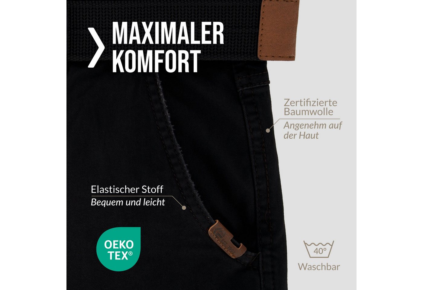 INDICODE Cargohose Herren William Cargo Hose Herrenhose mit 7 Taschen, inkl. Gürtel – Bild 4 von 5