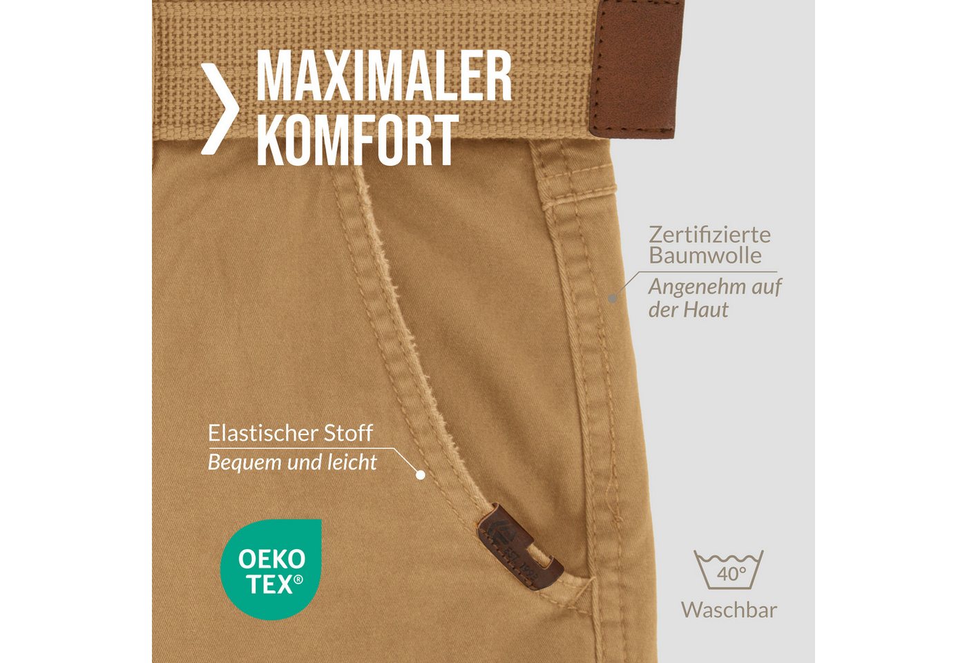 INDICODE Cargohose Herren William Cargo Hose Herrenhose mit 7 Taschen, inkl. Gürtel – Bild 4 von 5