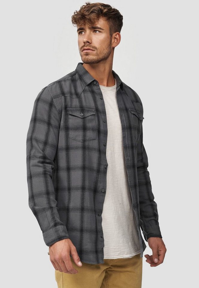 INDICODE Langarmhemd Herren Altin Herrenhemd Langarm Flanellhemd im Karo-Design – Bild 3 von 5
