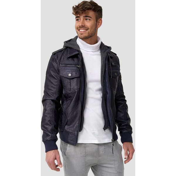 INDICODE Lederimitatjacke Herren Aaron Übergangsjacke Herrenjacke mit gerippten Ärmel - und Saumabschluss