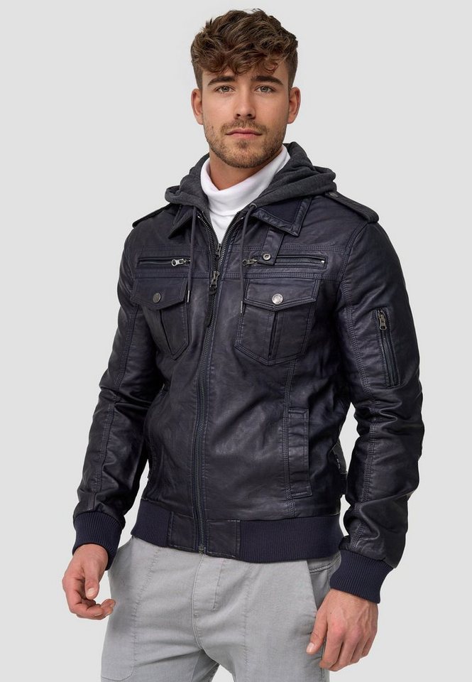 INDICODE Lederimitatjacke Herren Aaron Übergangsjacke Herrenjacke mit gerippten Ärmel - und Saumabschluss – Bild 4 von 5