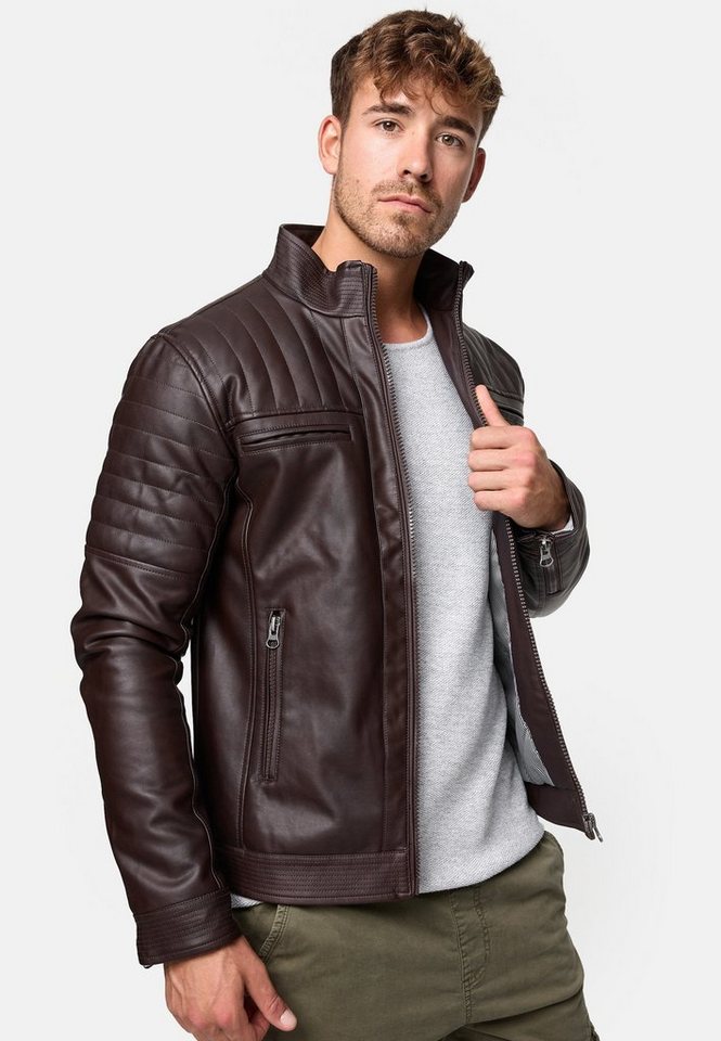 INDICODE Lederimitatjacke Herren Brook Übergangsjacke Herrenjacke mit stilvollen Applikationen – Bild 3 von 5