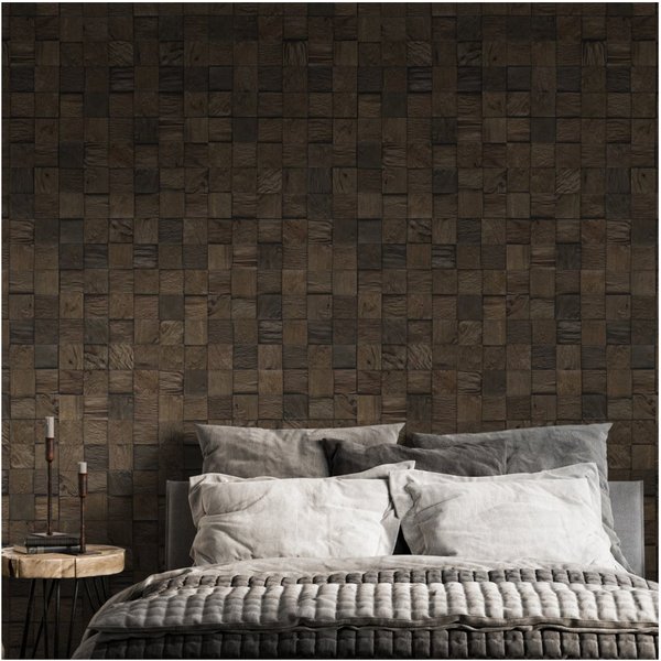 INDO 3D Wandpaneel Teak Classic Cube echte Altholz Wandverkleidung zum kleben, BxL: 18,40x55,20 cm, 0,10 qm, (Packung, Versandkostenfreie Lieferung) schallreduz