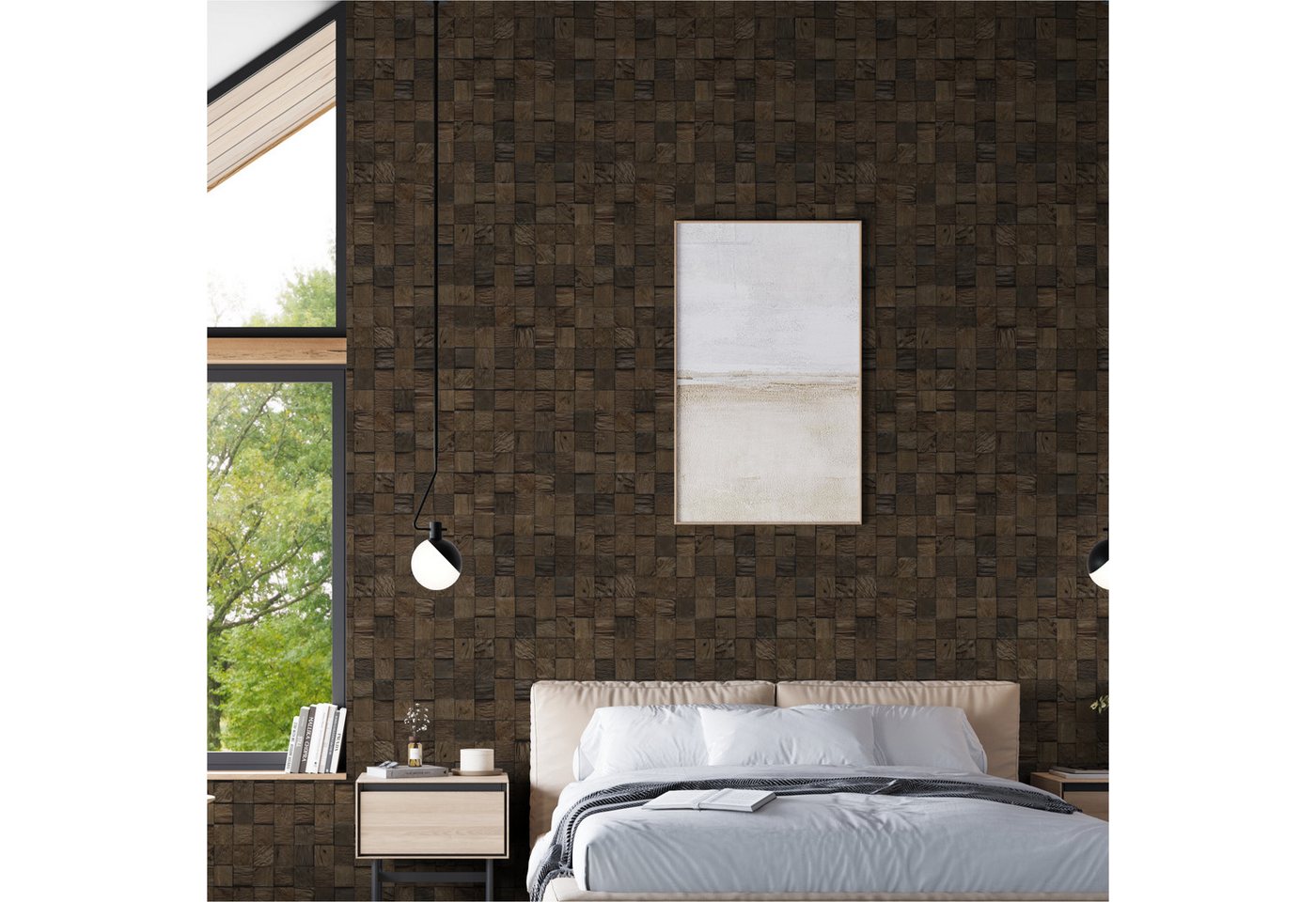INDO 3D Wandpaneel Teak Classic Cube echte Altholz Wandverkleidung zum kleben, BxL: 18,40x55,20 cm, 0,10 qm, (Packung, Versandkostenfreie Lieferung) schallreduz – Bild 4 von 5