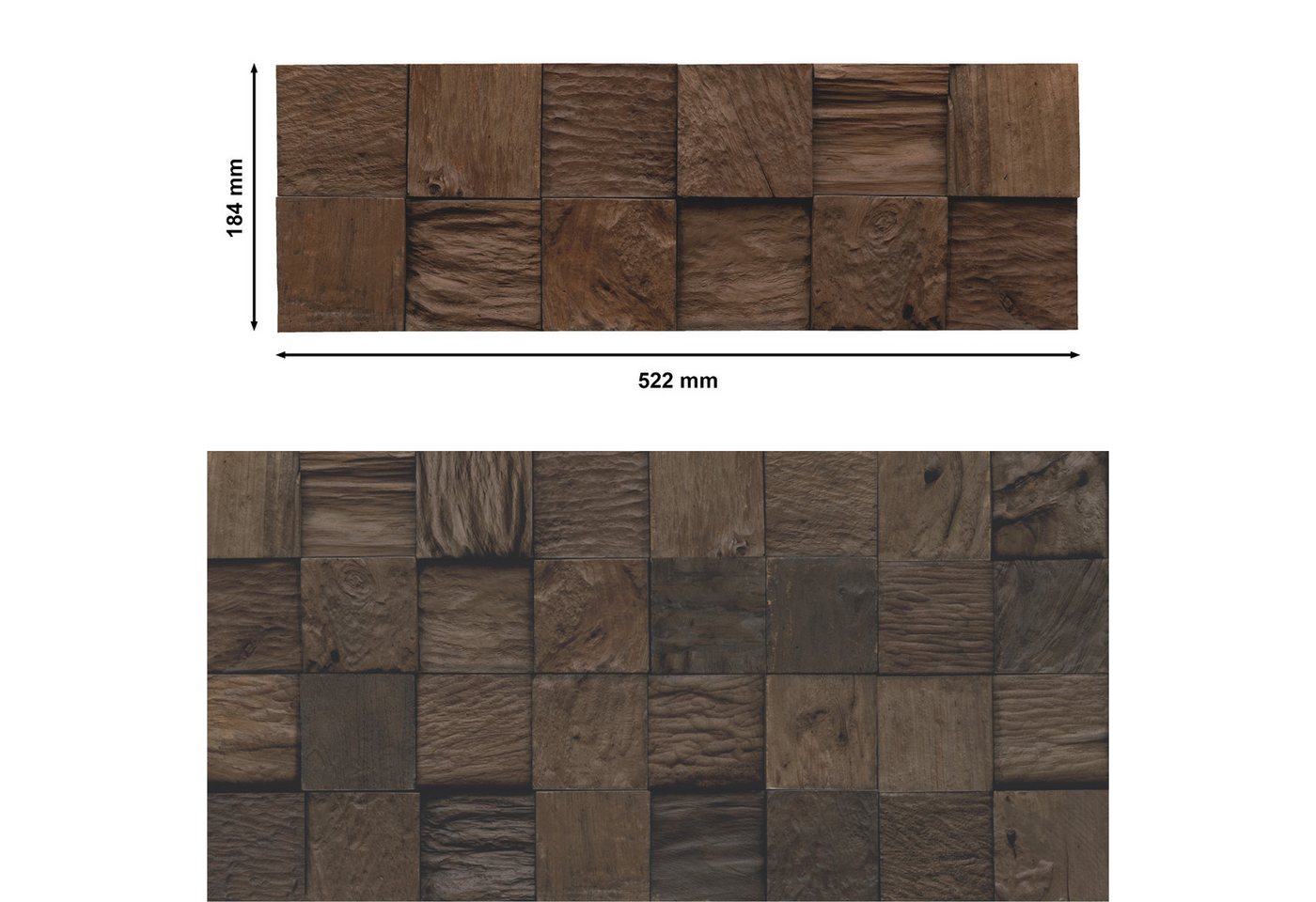 INDO 3D Wandpaneel Teak Classic Cube echte Altholz Wandverkleidung zum kleben, BxL: 18,40x55,20 cm, 0,10 qm, (Packung, Versandkostenfreie Lieferung) schallreduz – Bild 5 von 5