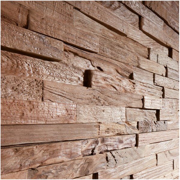 INDO 3D Wandpaneel Teak Diamond / Classic echte Altholz Wandverkleidung zum kleben, BxL: 15,00x61,00 cm, 0,10 qm, (Packung, Versandkostenfreie Lieferung) schall