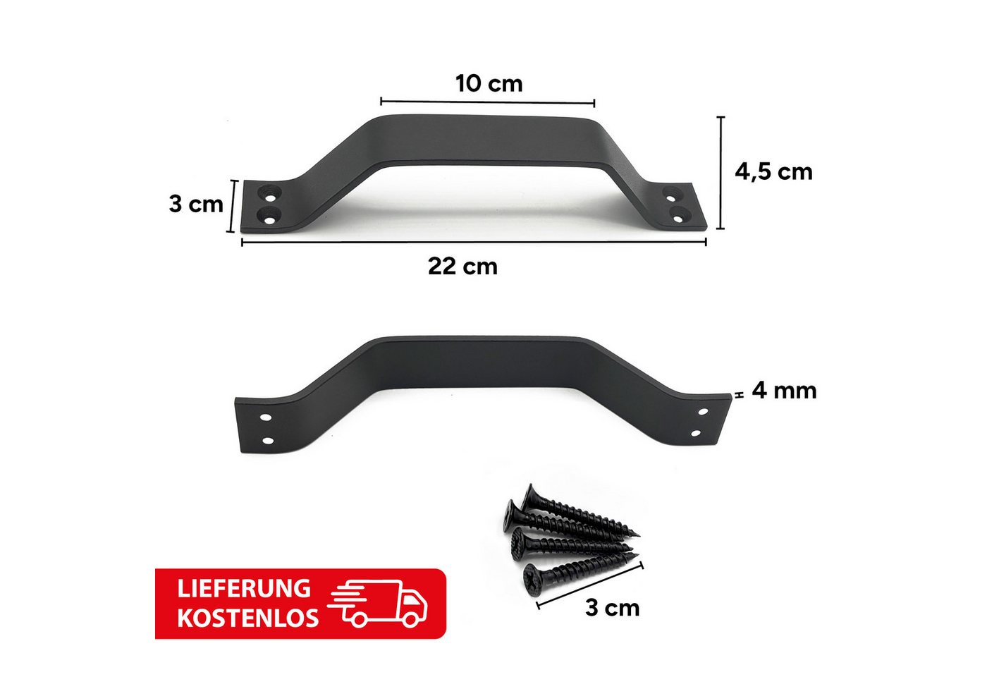 INDO Türbeschlag Scheunentorgriff, Stahl, Vorschraubgriff, Schiebetür Handgriff (Spar-Set mit 2 Türgriffen, Versandkostenfreie Lieferung, 10 St., 2 Türgriffe pr – Bild 4 von 5